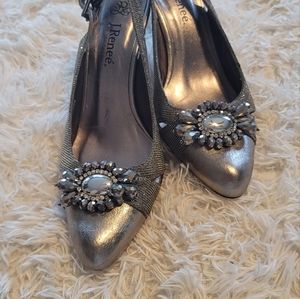 J.Renee Melody Metallic Jeweled Slingback Pumps